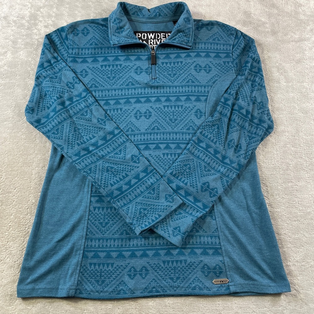Powder River Outfitters 1/4 Zip Pullover Mens Large Blue Aztec Southwestern